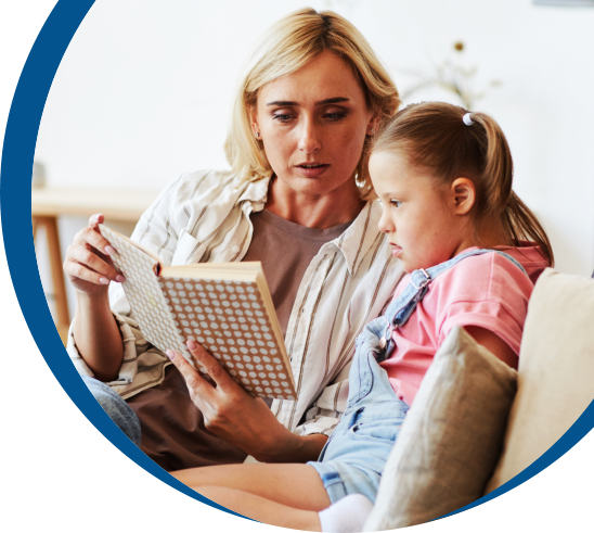 mother reading book for her child